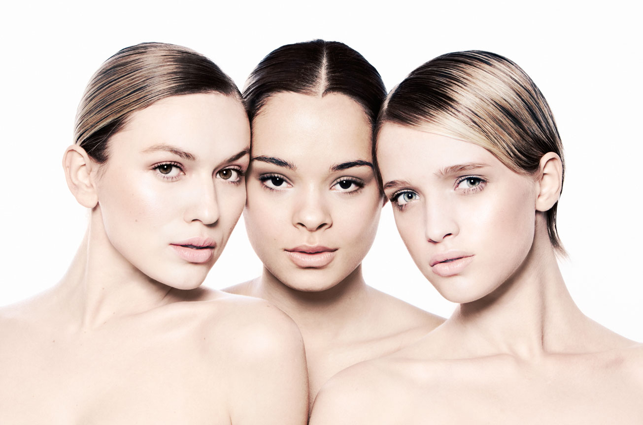 three girls with glossy skin
