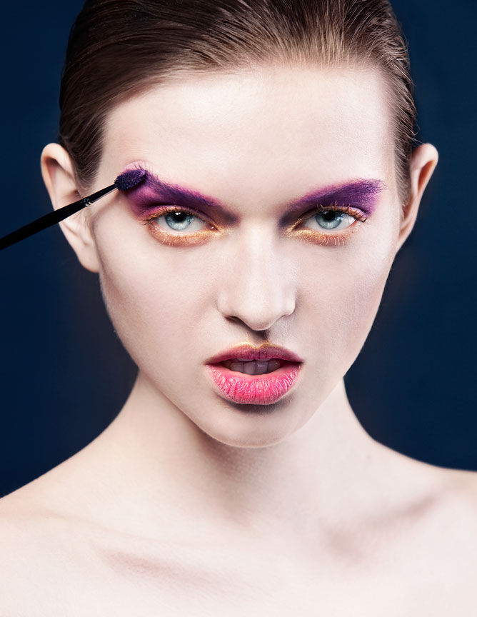make up brush on eyebrow beauty portrait