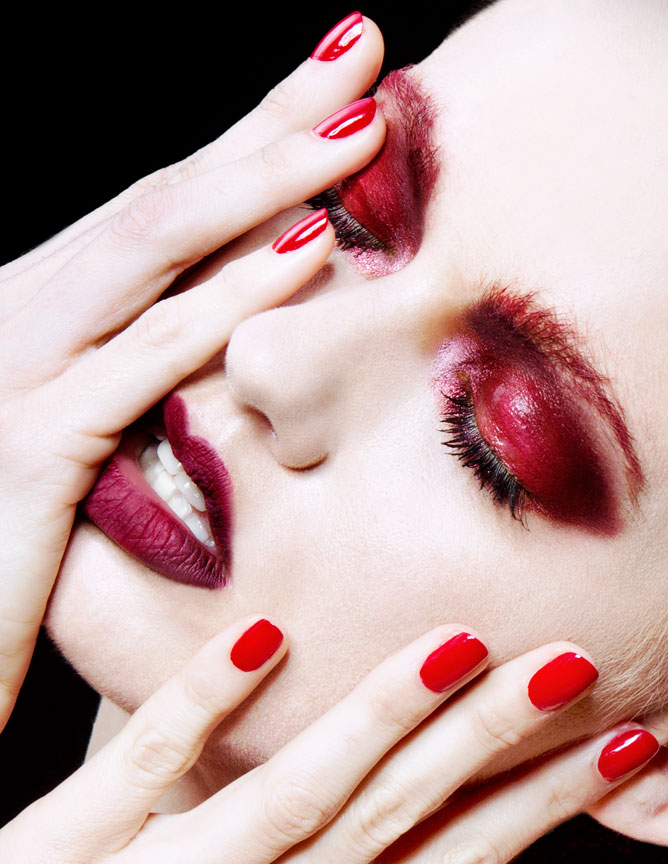 red beauty makeup and nails